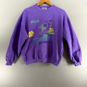 Vintage Fila Sweatshirt Crewneck Us Open 90 Purple Size Small? Retro Italy